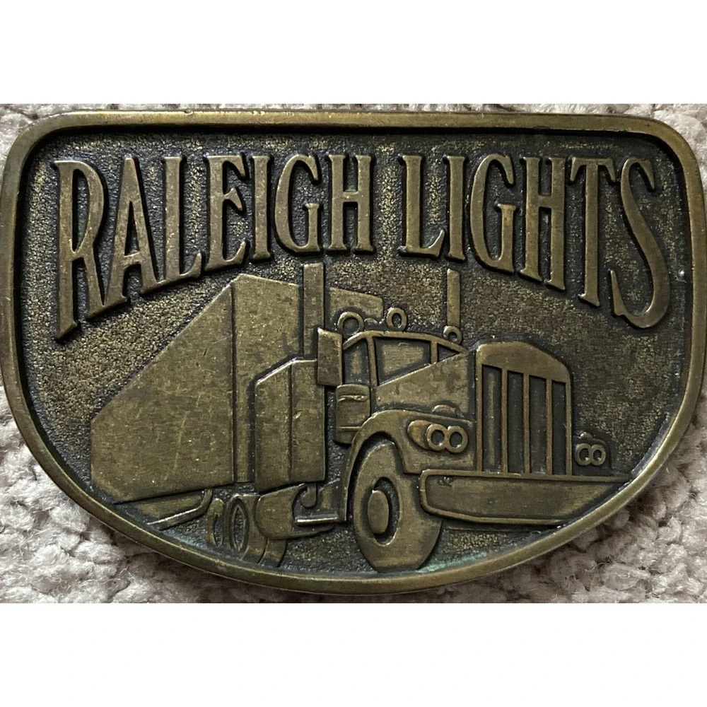 Lot of 2 Raleigh Lights Metal Belt Buckle Cigarette/Trucker 1 Brass 1‎ Silver